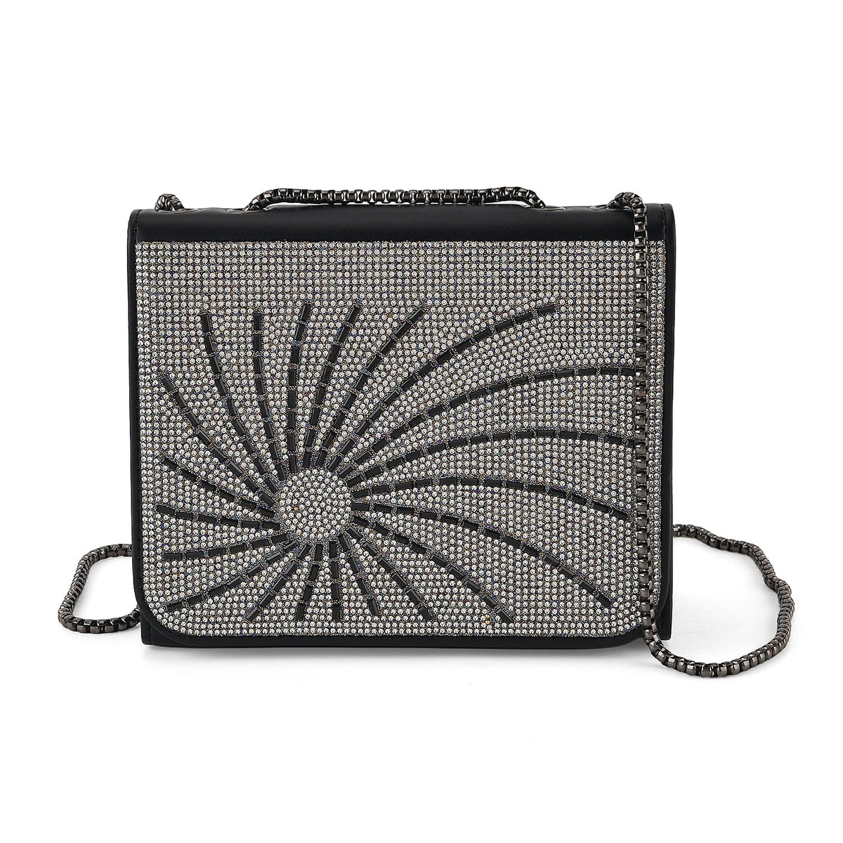 La Marey Black Rhinestone Sunflower Pattern Faux Leather Crossbody Bag (7.87"x5.91"x2.76")