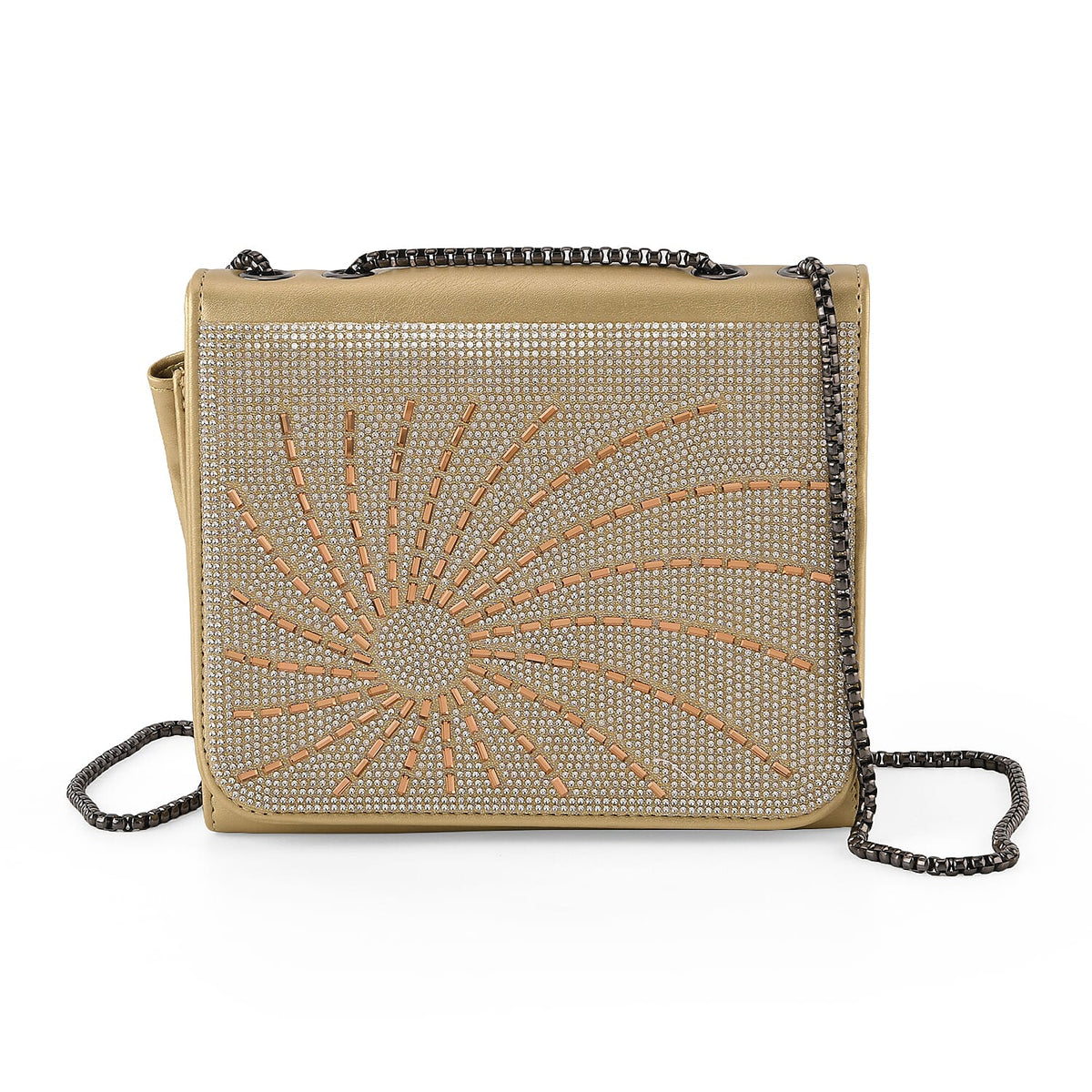 La Marey Black Rhinestone Sunflower Pattern Faux Leather Crossbody Bag (7.87"x5.91"x2.76")