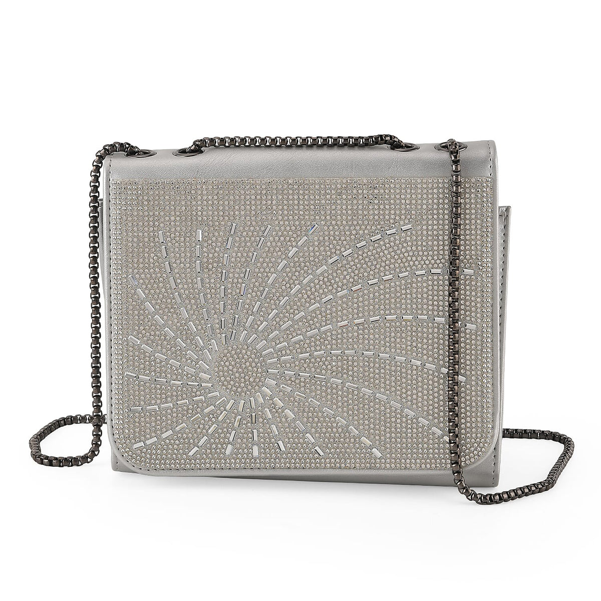 La Marey Black Rhinestone Sunflower Pattern Faux Leather Crossbody Bag (7.87"x5.91"x2.76")