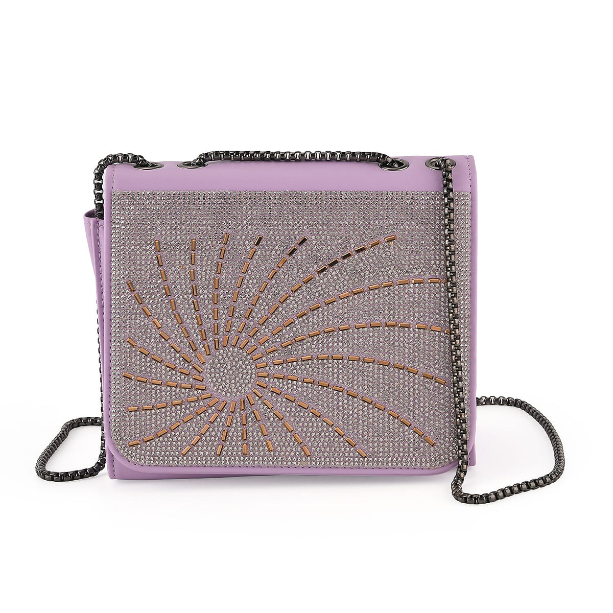 La Marey Black Rhinestone Sunflower Pattern Faux Leather Crossbody Bag (7.87"x5.91"x2.76")