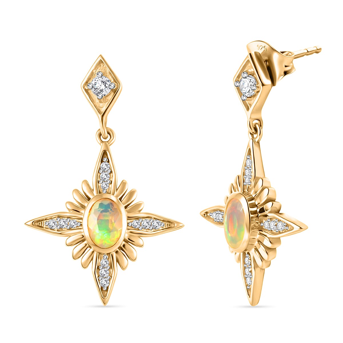 D''Joy Premium Ethiopian Welo Opal, White Zircon Earrings in Sterling Silver 1.00 ctw
