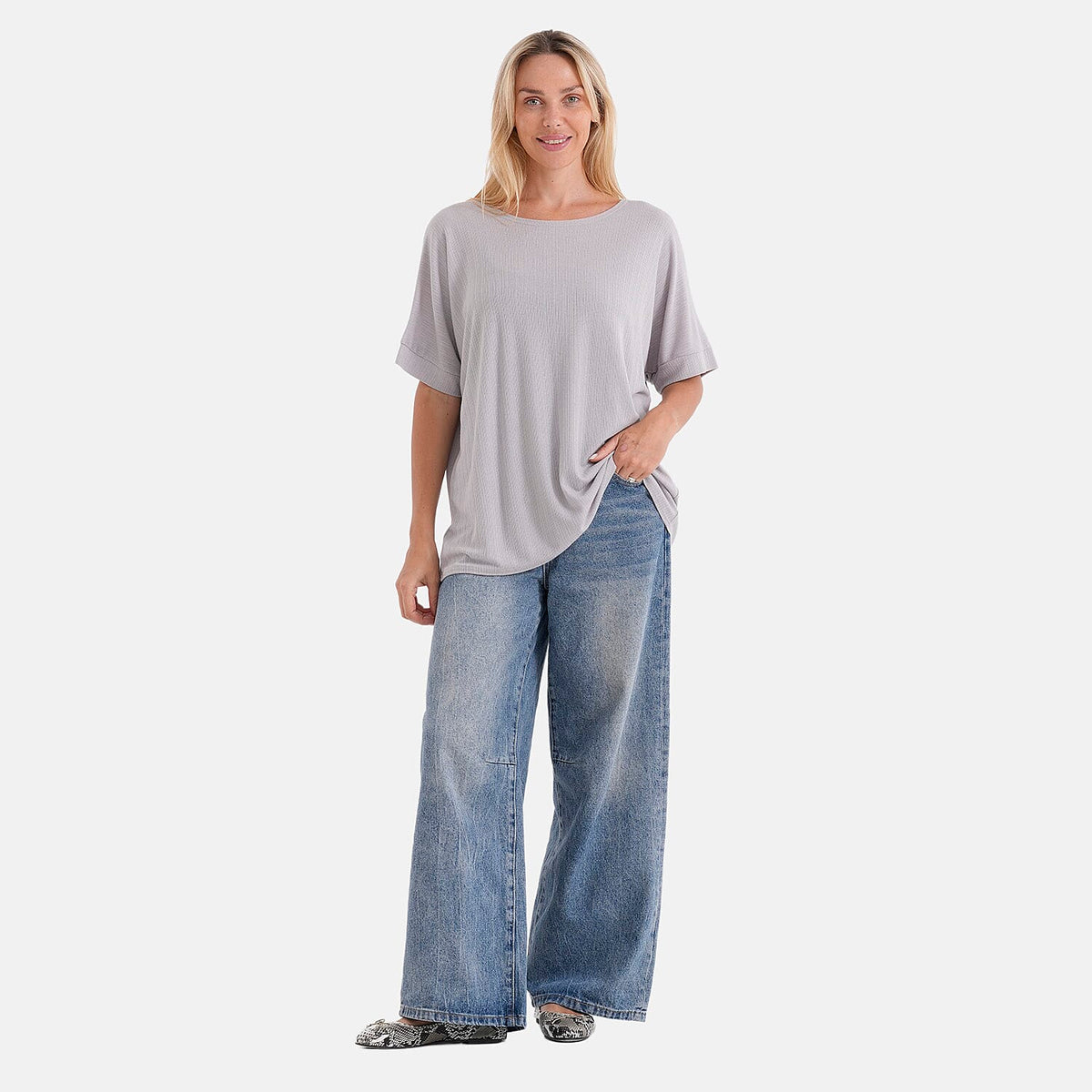 Mega Clearance La Marey Green Lightweight Texture Knit Top with Sheen