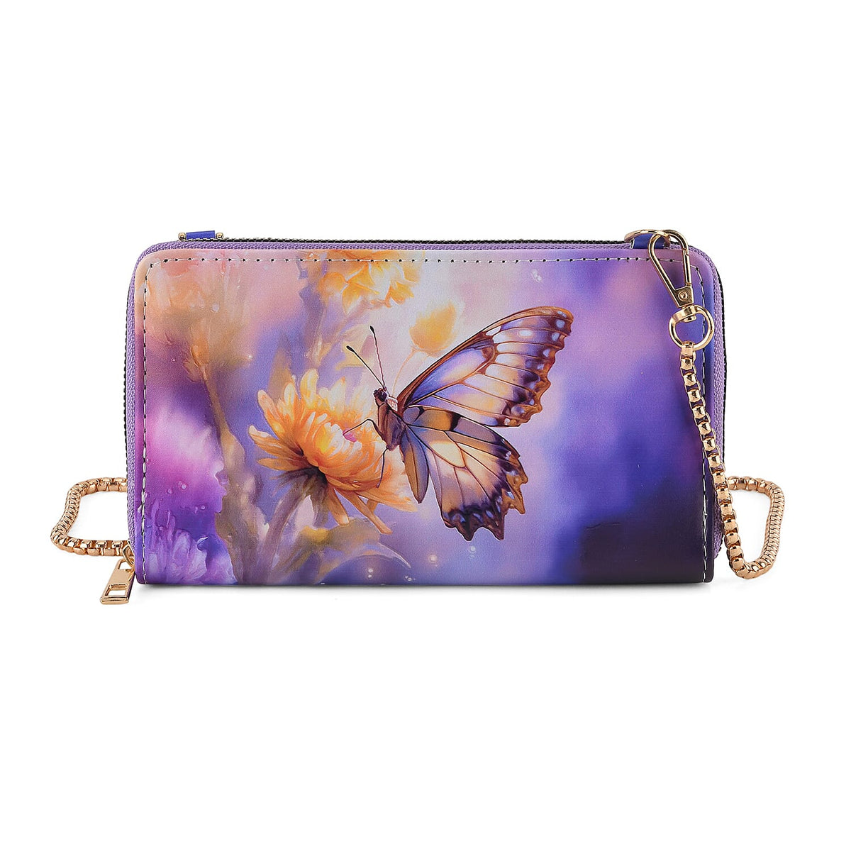 Passage Multi Color Flower Print Crossbody Wallet with Chain Strap with RFID Wall