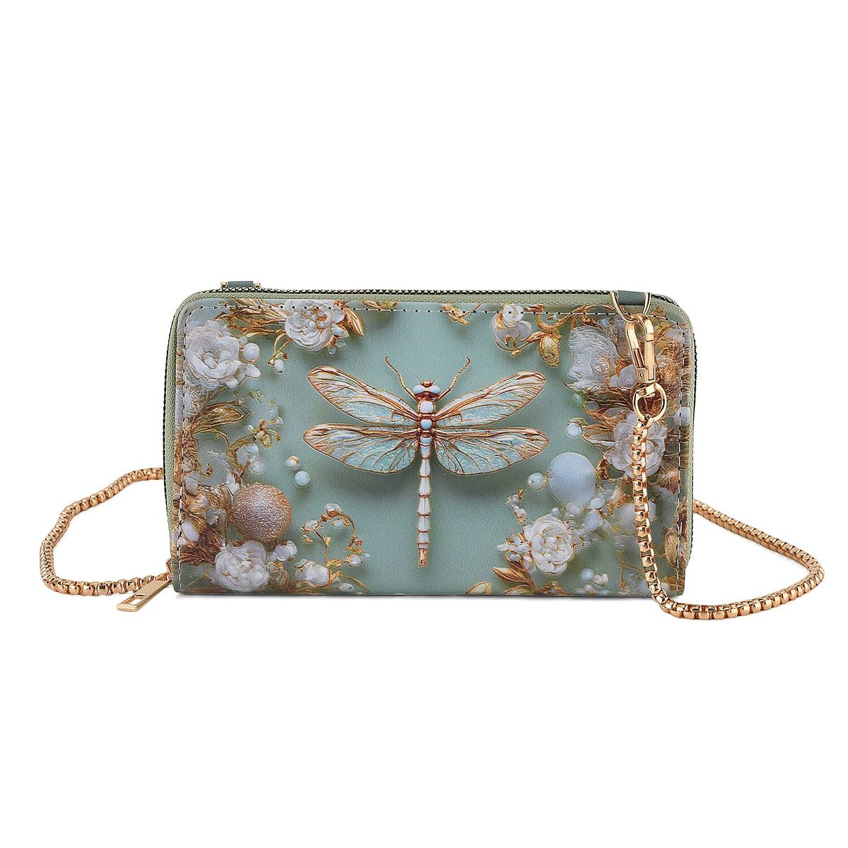 Passage Multi Color Flower Print Crossbody Wallet with Chain Strap with RFID Wall