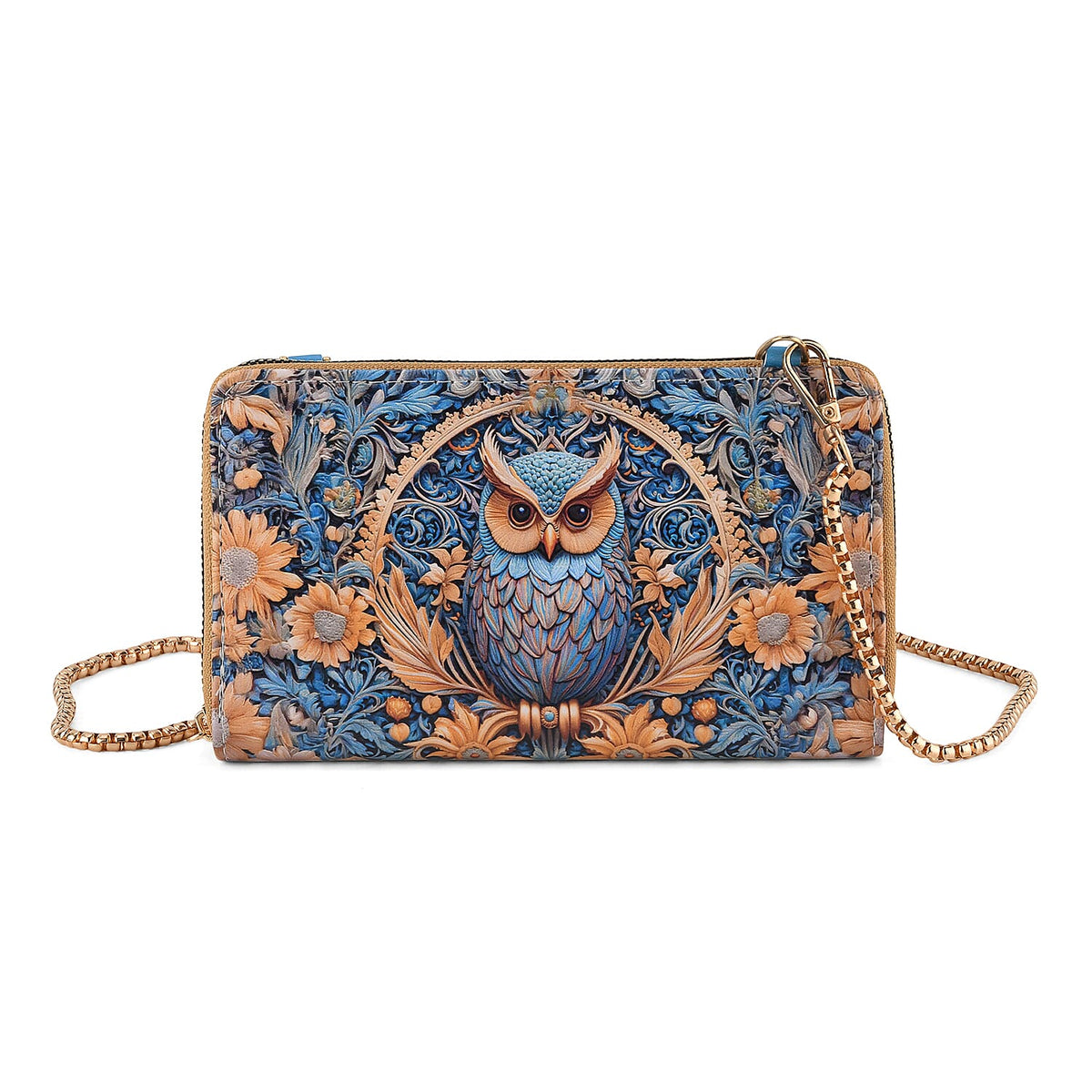 Passage Multi Color Flower Print Crossbody Wallet with Chain Strap with RFID Wall
