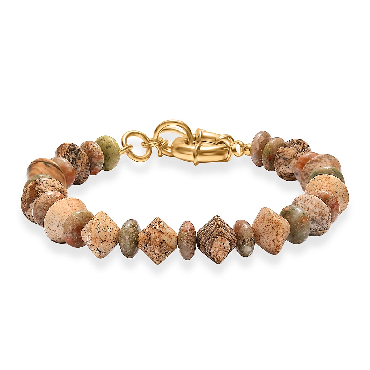 EverTrue Unakite, Picture Jasper Bracelet in 18K YG Plated (7.25 In) 74.00 ctw