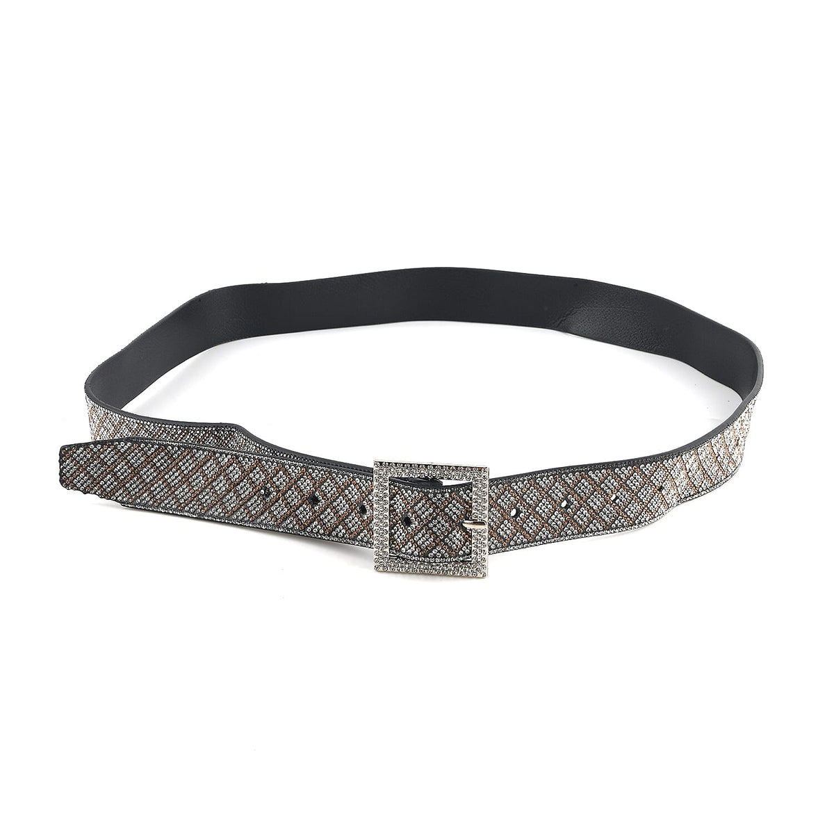 Livmore Black Handmade Crystal Faux Leather Belt with Metal Buckle (47.2 inches)
