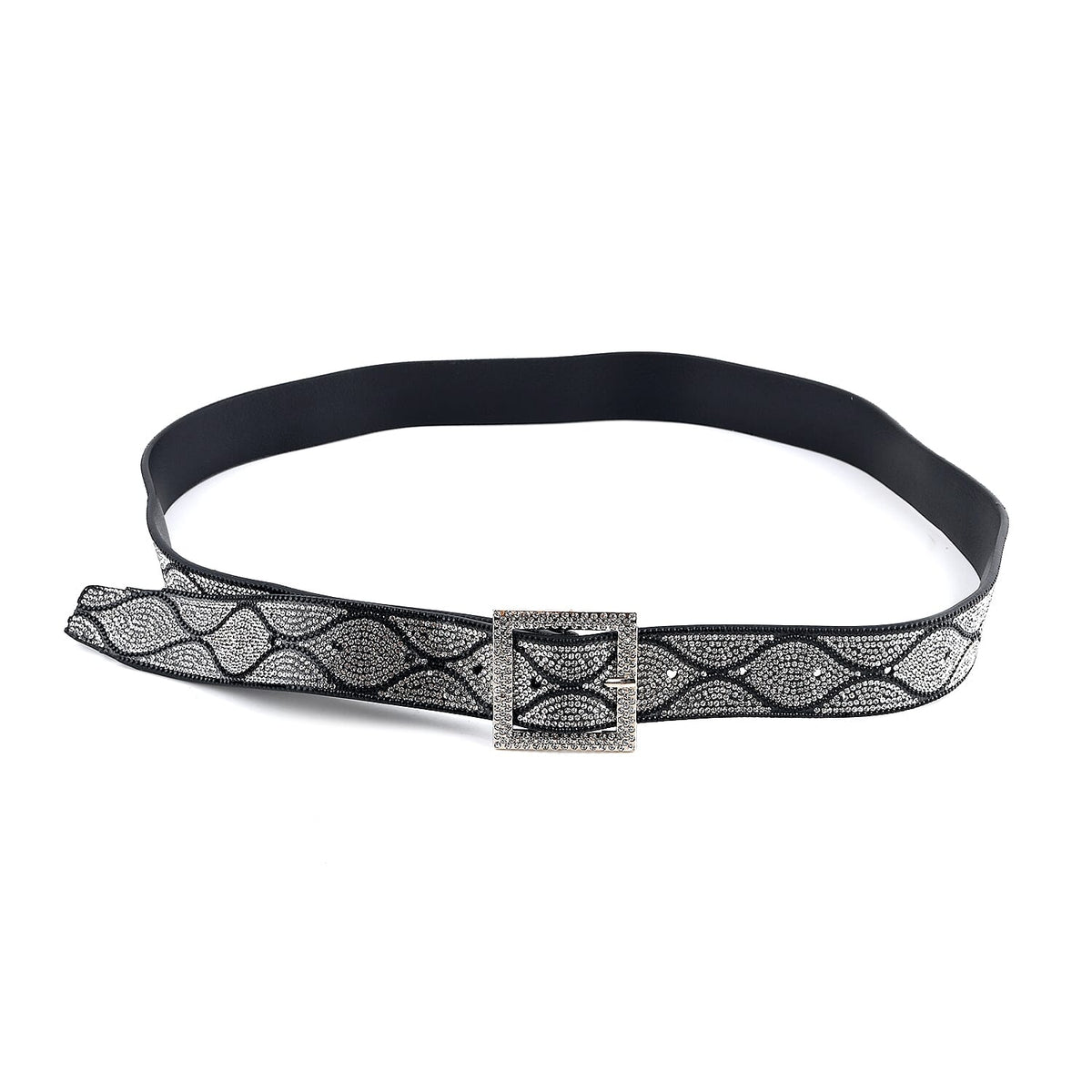 Livmore Black Handmade Crystal Faux Leather Belt with Metal Buckle (47.2 inches)