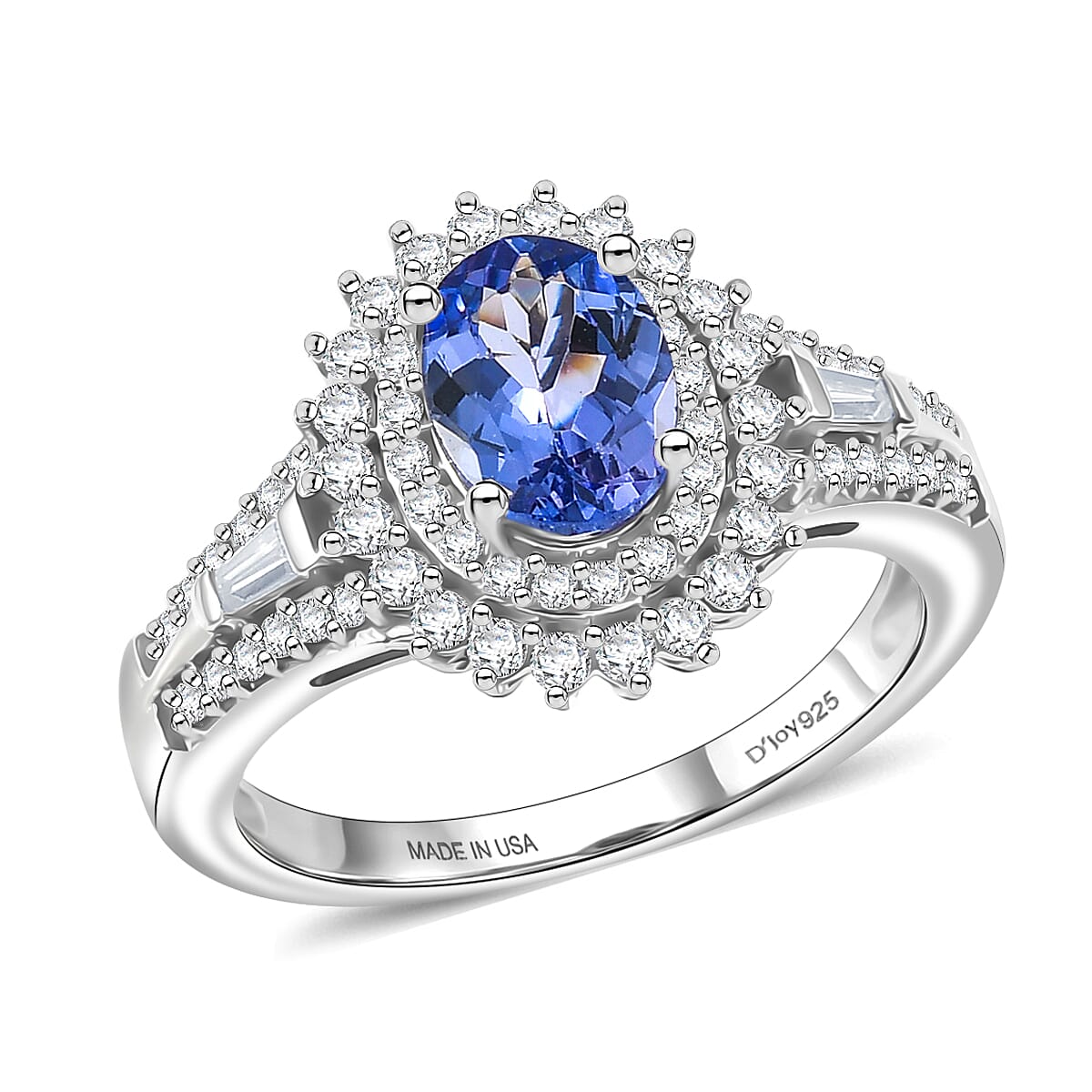 D'Joy Premium Tanzanite and Moissanite 1.50 ctw Ring in Rhodium Over Sterling Silver..