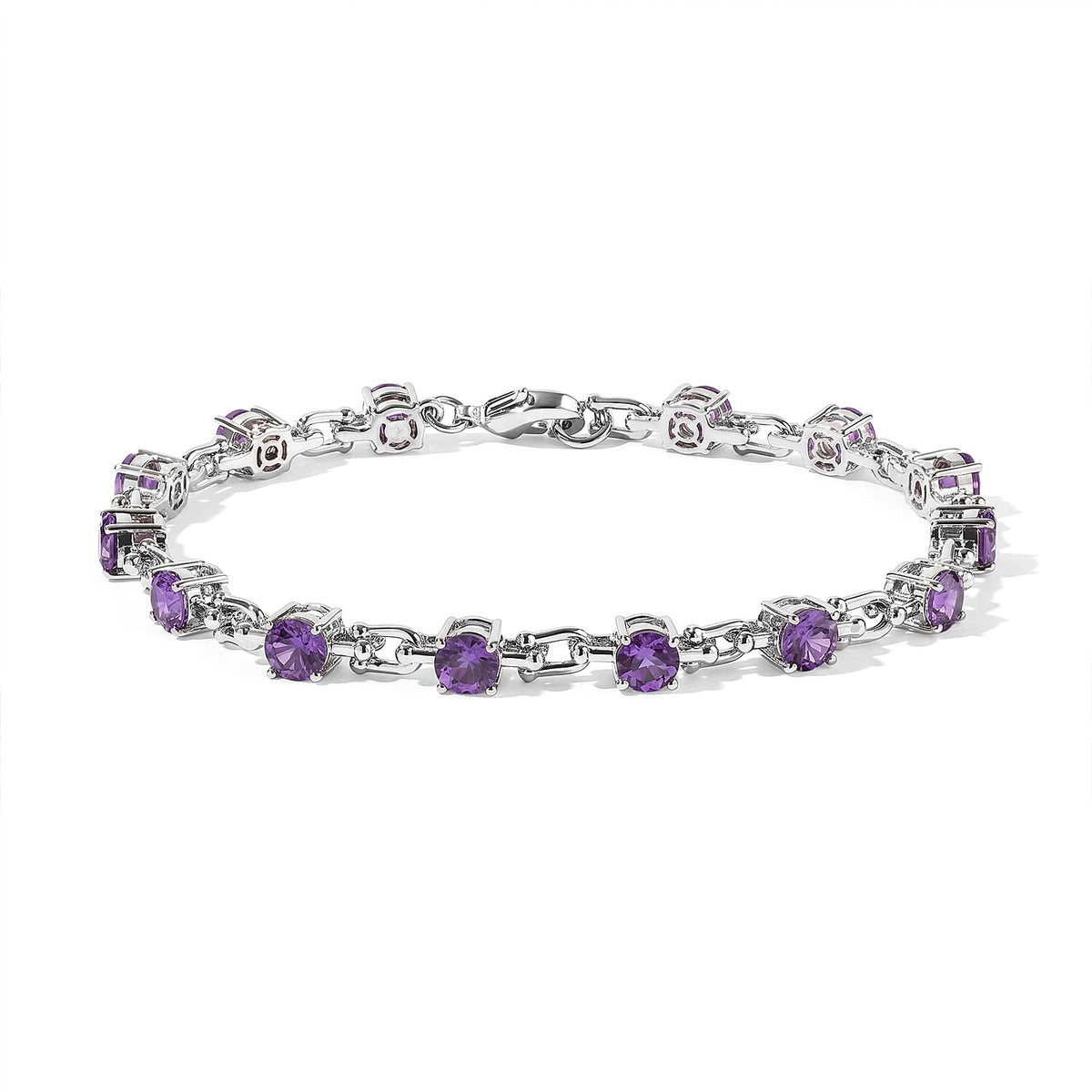EverTrue Rose De France Amethyst 6.85 ctw Station Bracelet in Platinum Bond (8.00 In)