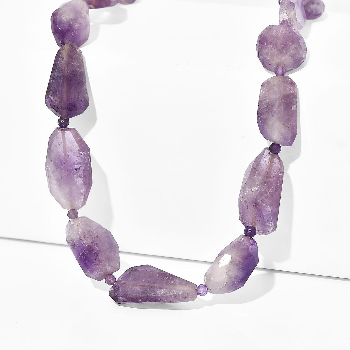 EverTrue Africam Amethyst Beaded Necklace (18-19 Inches) in Platinum Bond 320.00 ctw