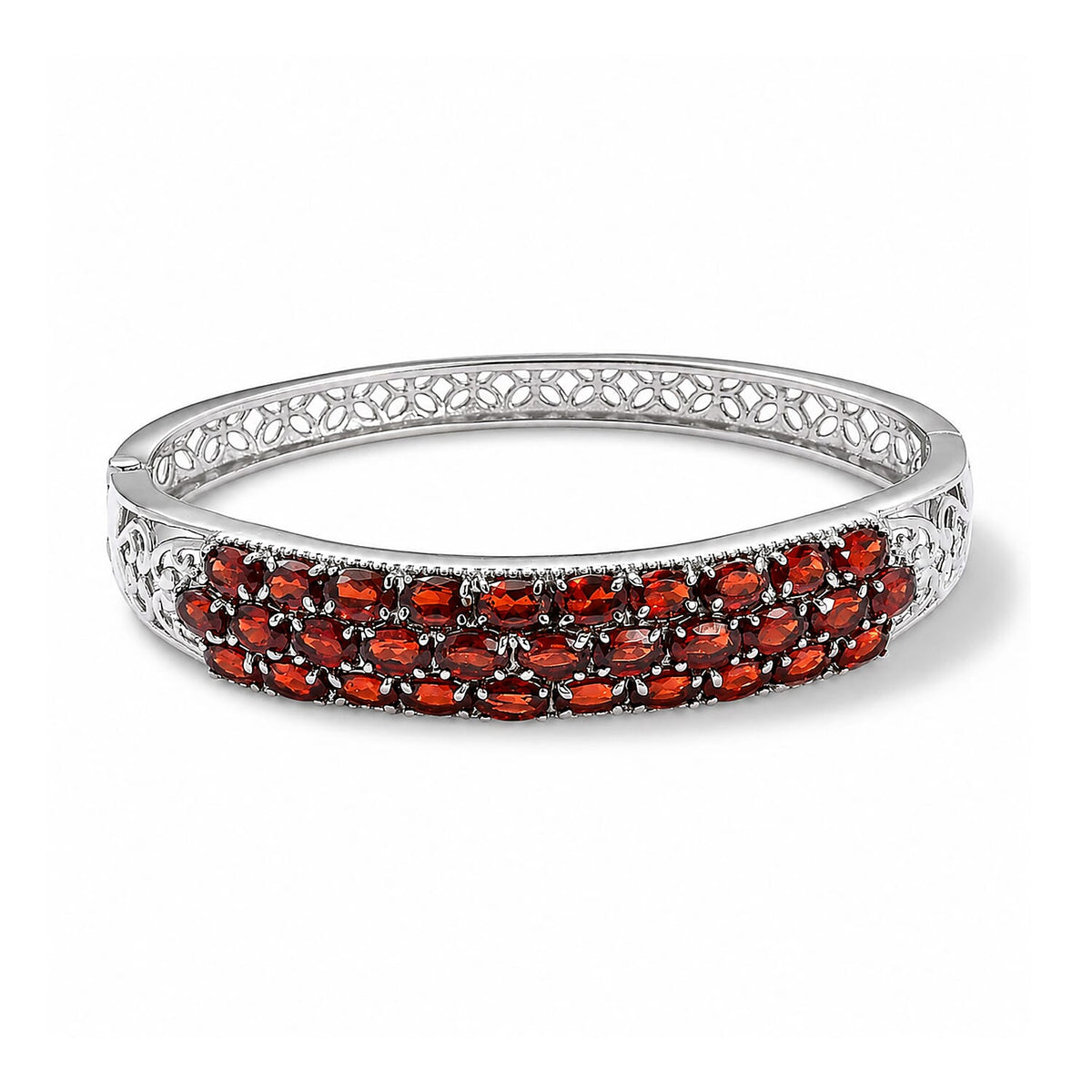 EverTrue Mozambique Garnet Bangle Bracelet Stainless Steel (7.25 In) 18.60 ctw