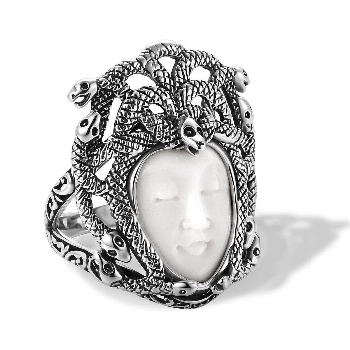 D''Joy Bali Goddess Carved Bone Ring in Sterling Silver (Size 5.0)