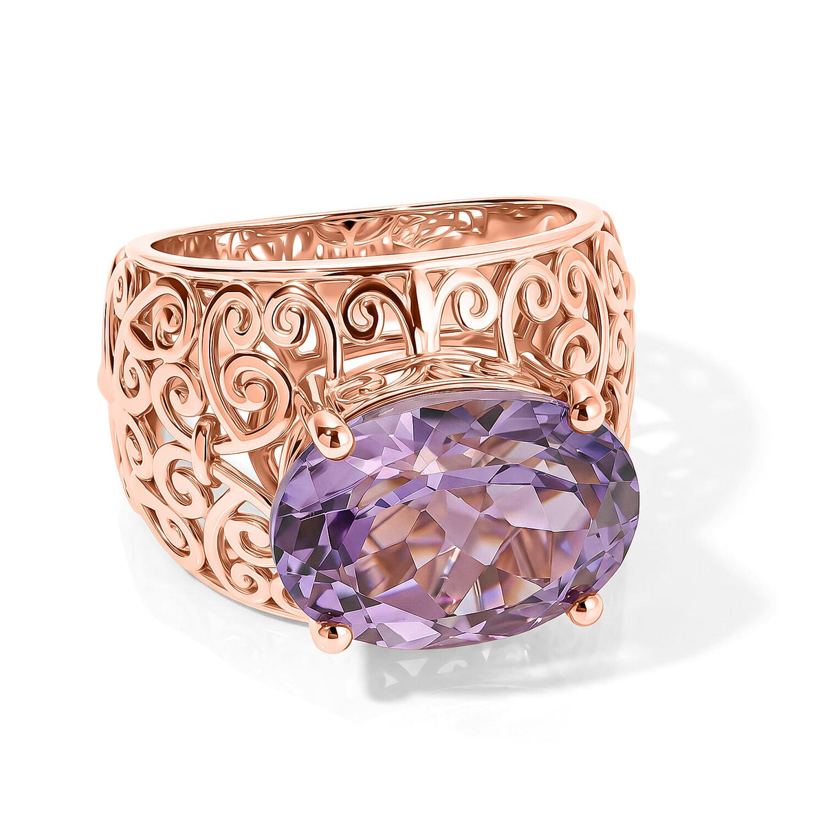 EverTrue Rose De France Amethyst Ring in 18K YG Plated (Size 6.0) 5.80 ctw