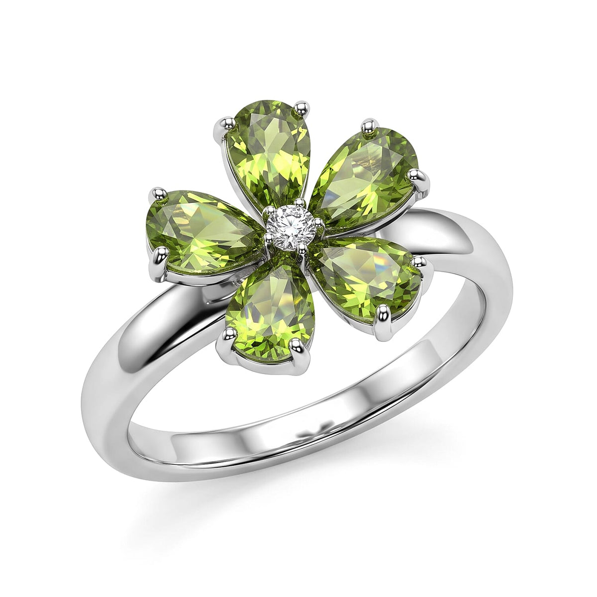 EverTrue Hebei Peridot, White Zircon Ring in 18K YG Plated (Size 6.0) 2.15 ctw