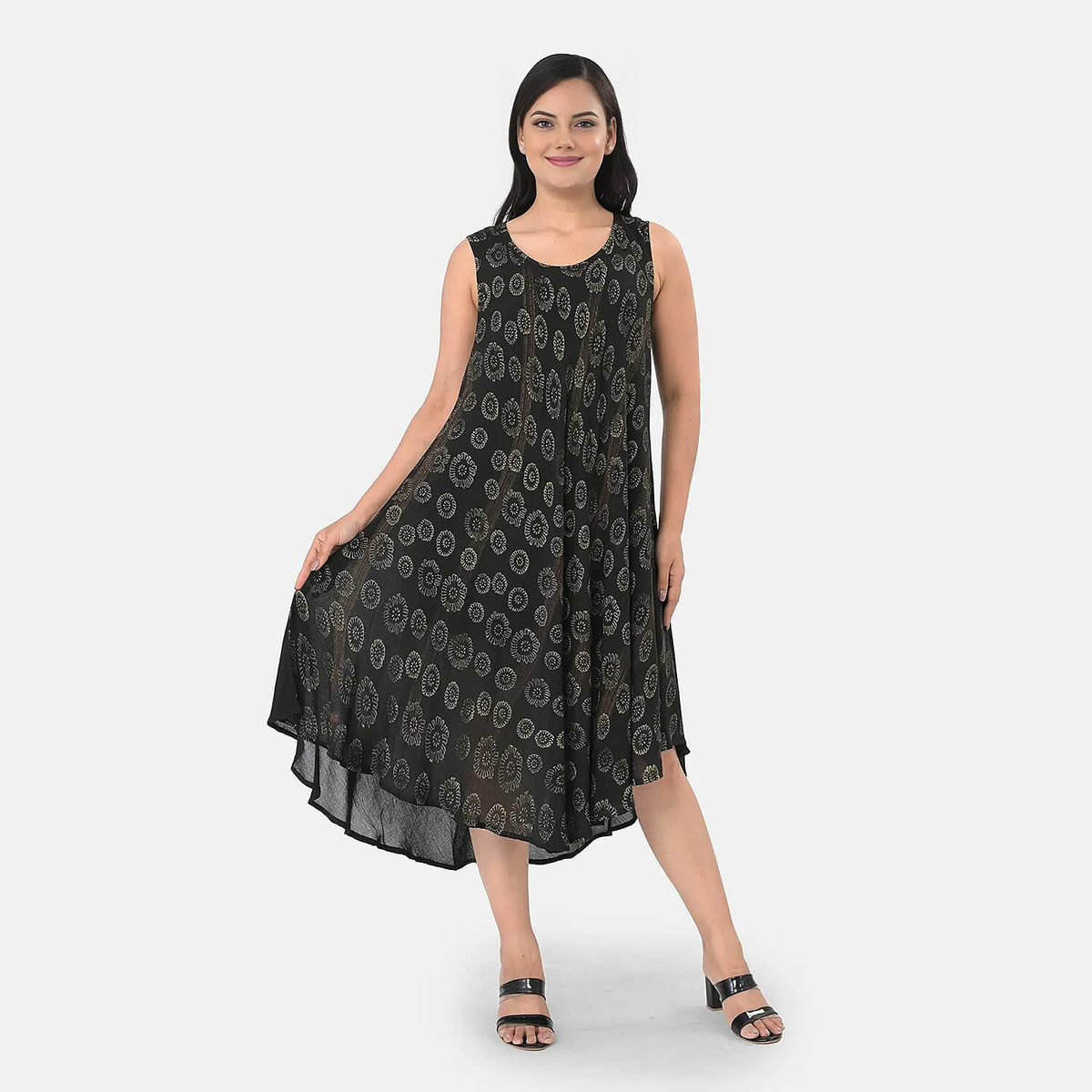 La Marey Black Block Print and Brush Paint with Umbrella Dress - One Size Fits Most