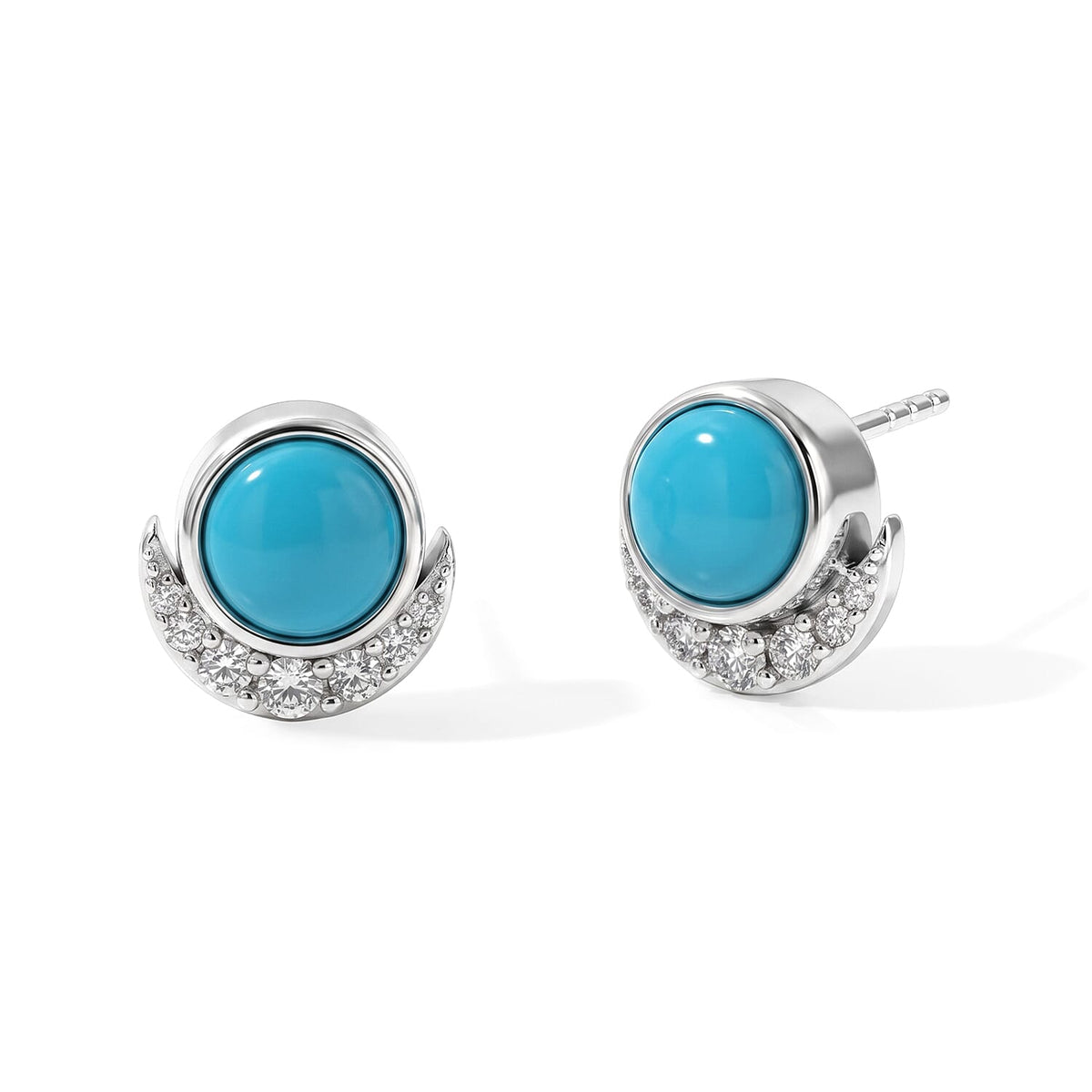 EverTrue Egyptian Turquoise and White Zircon 1.90 ctw Solitaire Stud Earrings in Platinum Bond