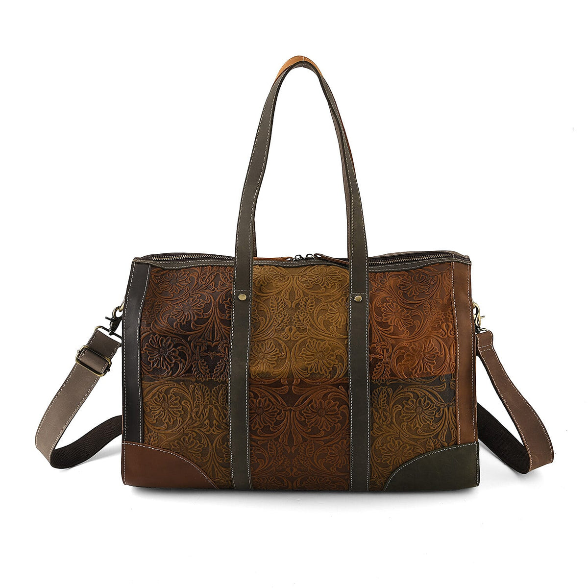 La Marey Yellow and Brown Genuine Leather Duffel Bag