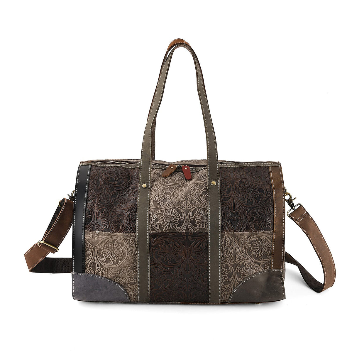 La Marey Yellow and Brown Genuine Leather Duffel Bag