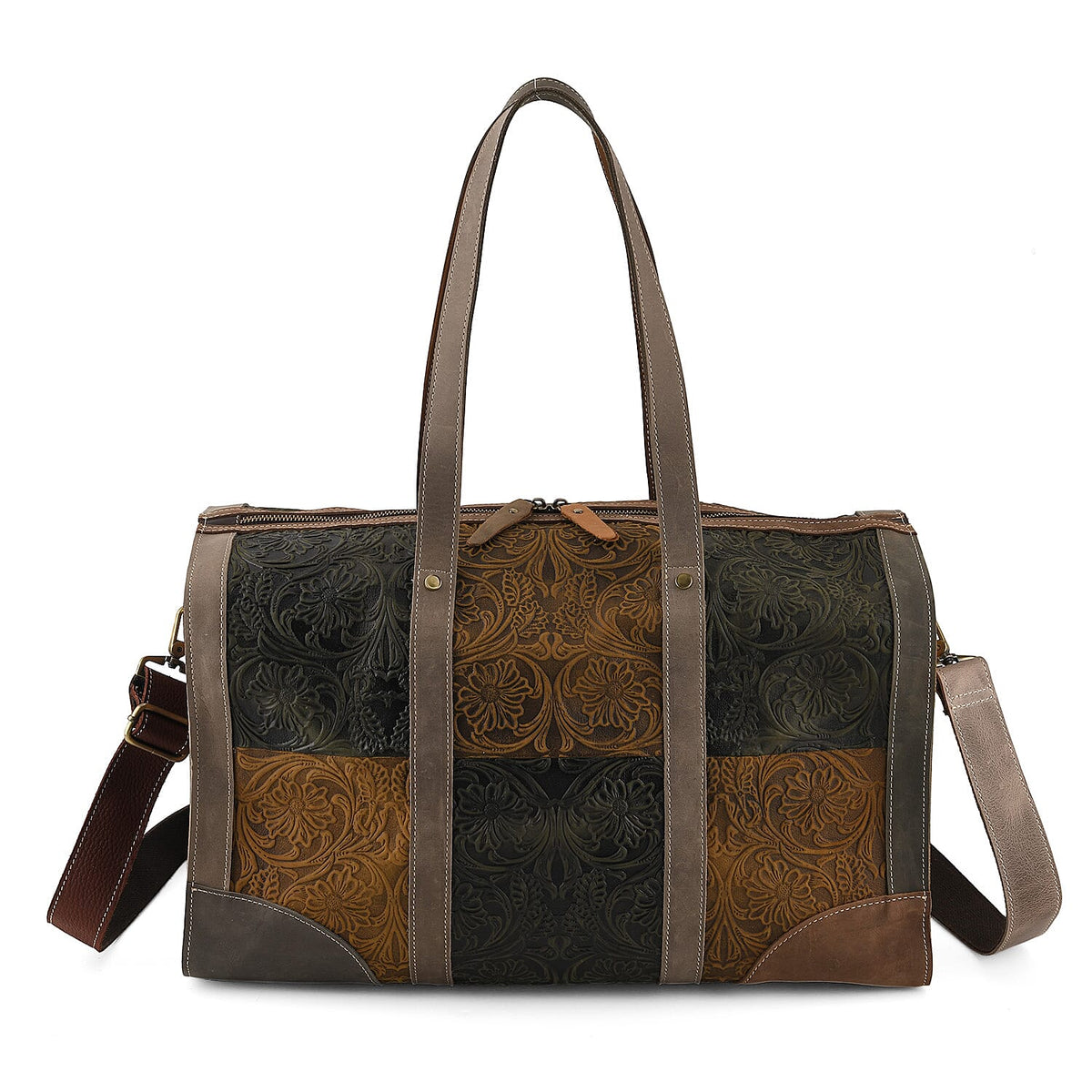 La Marey Yellow and Brown Genuine Leather Duffel Bag