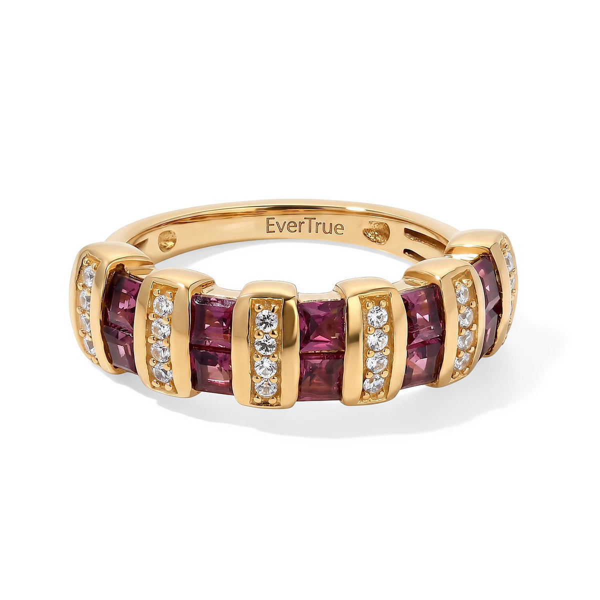 EverTrue Orissa Rhodolite Garnet, White Zircon Band Ring in 18K YG Plated (Size 10.0) 1.60 ctw