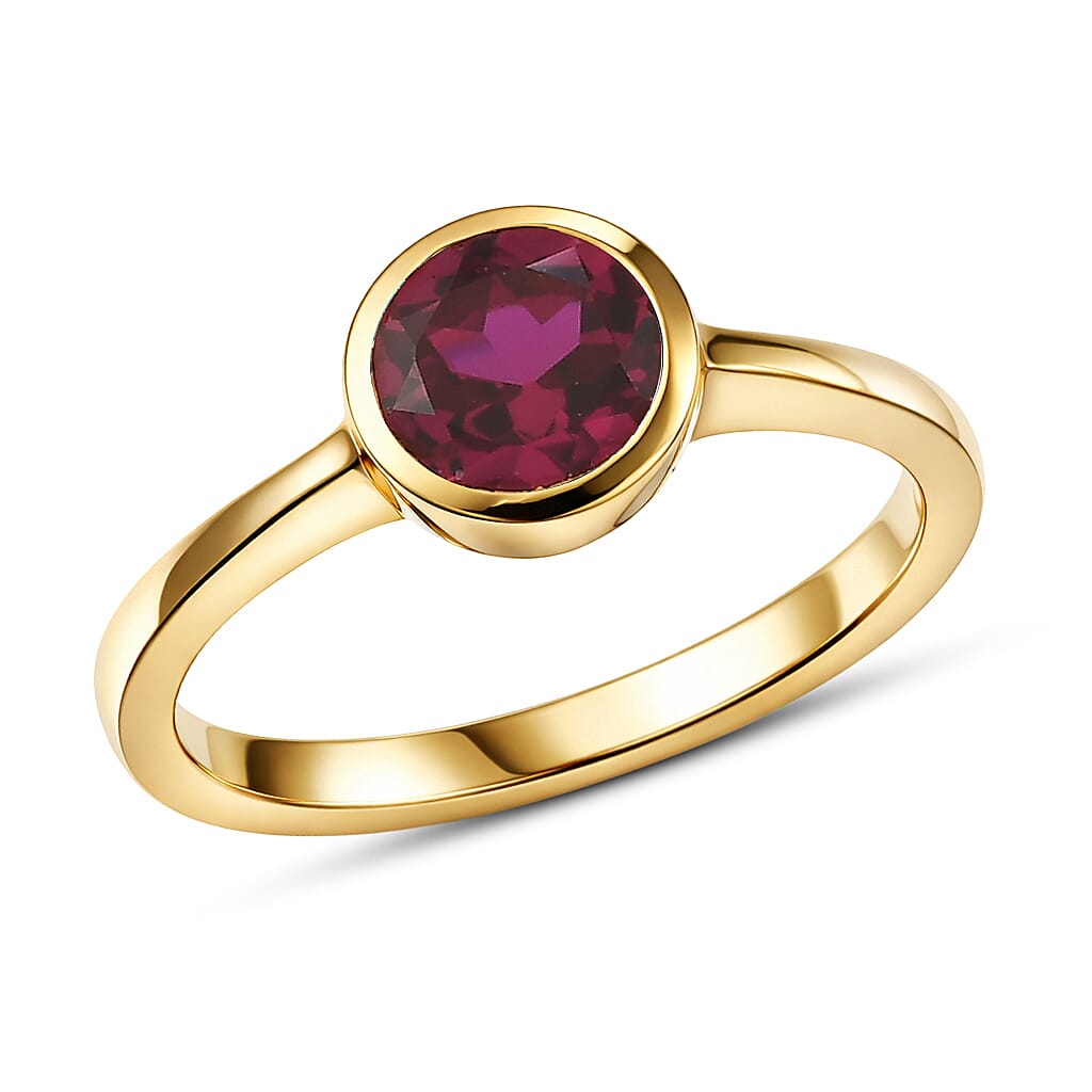 D'Joy Mozambique Garnet Solitaire Ring in 18K Vermeil YG Over Sterling Silver Size 10 0.90 ctw