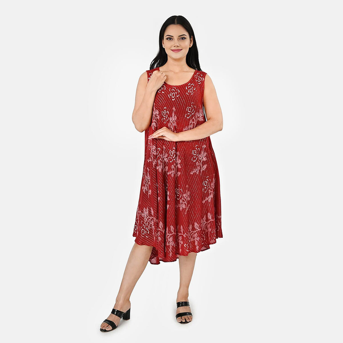 La Marey Purple Lurex Block Printed Umbrella Dress- One Size Fits Most