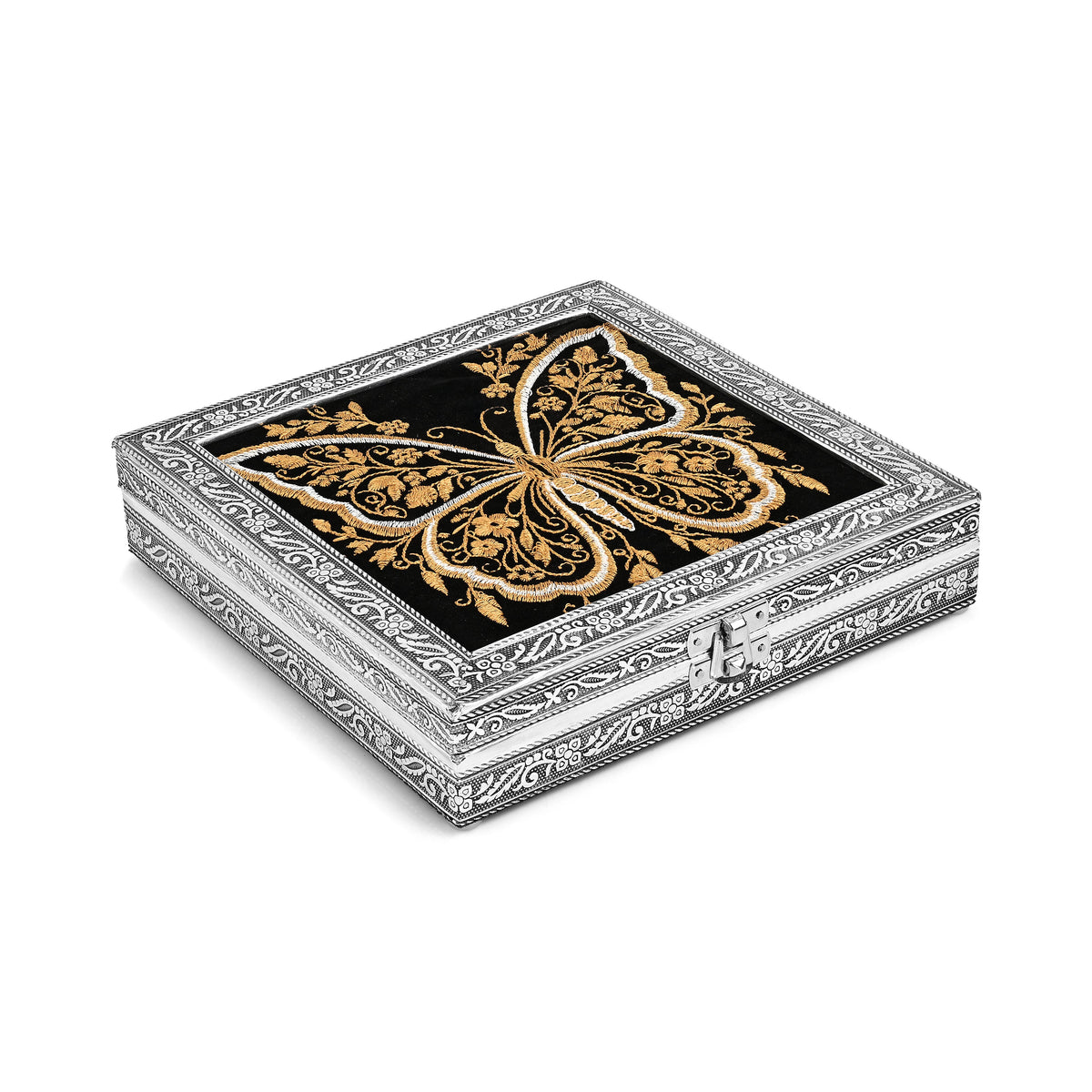 Livmore Silver and Golden Butterfly Embossed Jewelry Ring Box (8"x8x"2")
