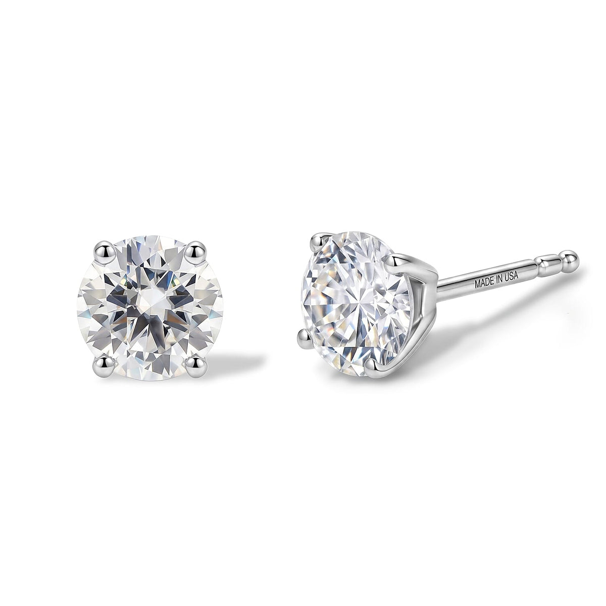 D''Joy Moissanite (Rnd 6.5mm) Stud Earrings in Platinum Over Sterling Silver 2.00 ctw