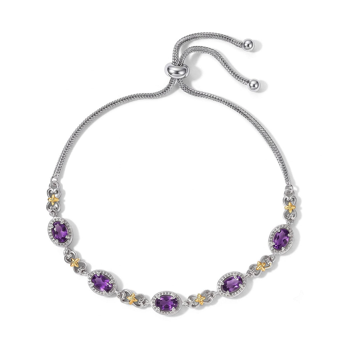 EverTrue African Amethyst 2.15 ctw Cluster Bracelet in 18K YG Plated and Platinum Bond (10.50 In)