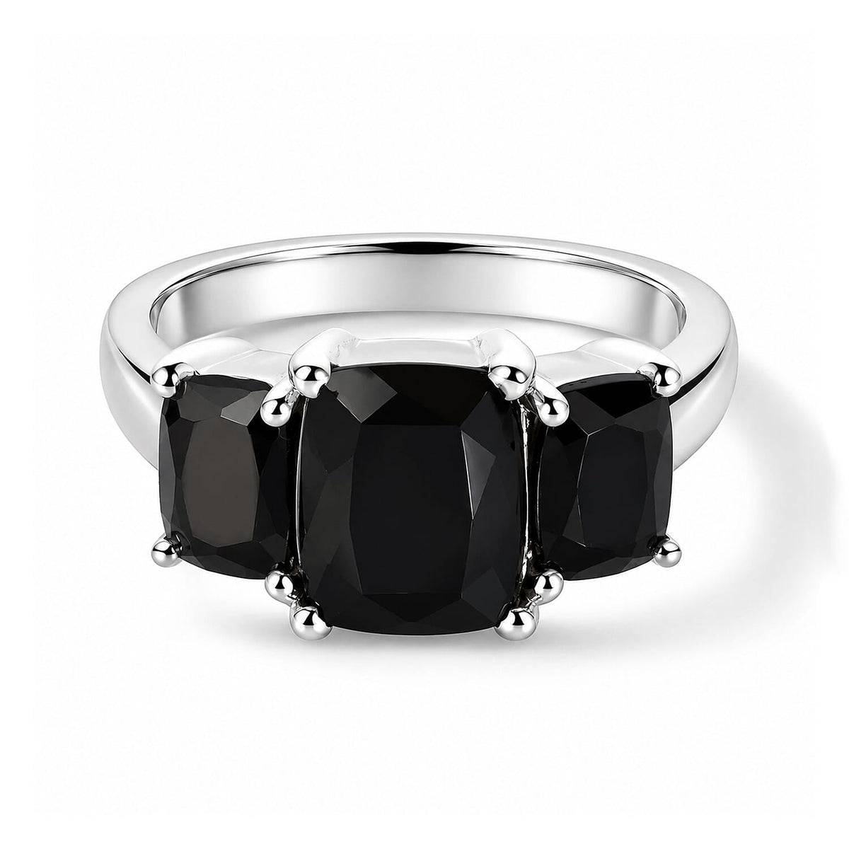 EverTrue Thai Black Spinel 6.20 ctw 3 Stone Ring in Stainless Steel (Size 10.0)
