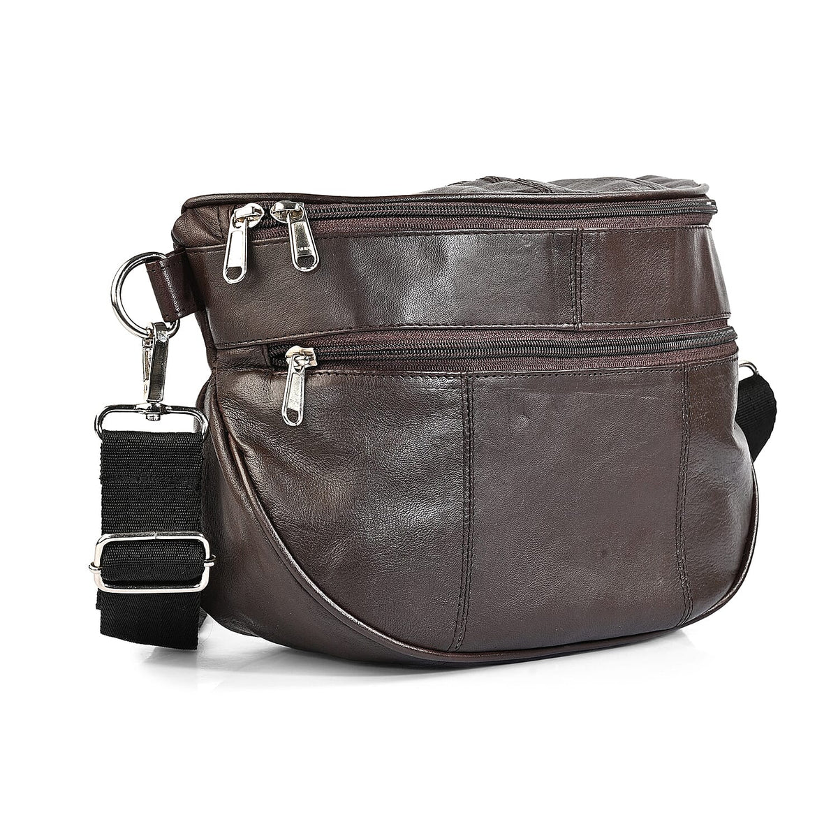 La Marey Black Genuine Leather Front Pocket RFID Crossbody Bag