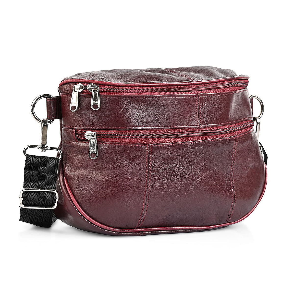 La Marey Black Genuine Leather Front Pocket RFID Crossbody Bag