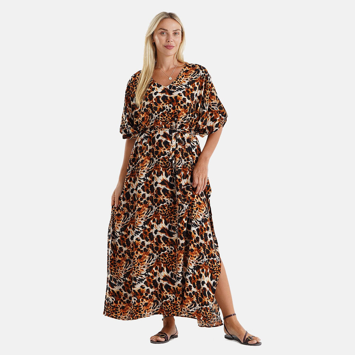 La Marey Black V-Neck Short Sleeved Maxi Dress-One Size Fits Most