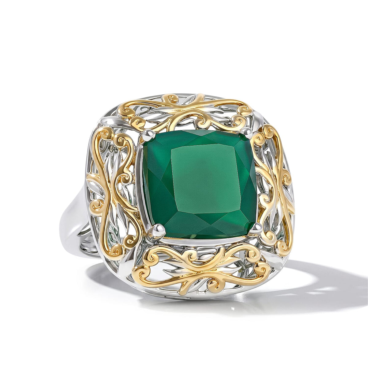 EverTrue Green Onyx 5.00 ctw Ring in 18K YG Plated and Platinum Bond (Size 7.0)