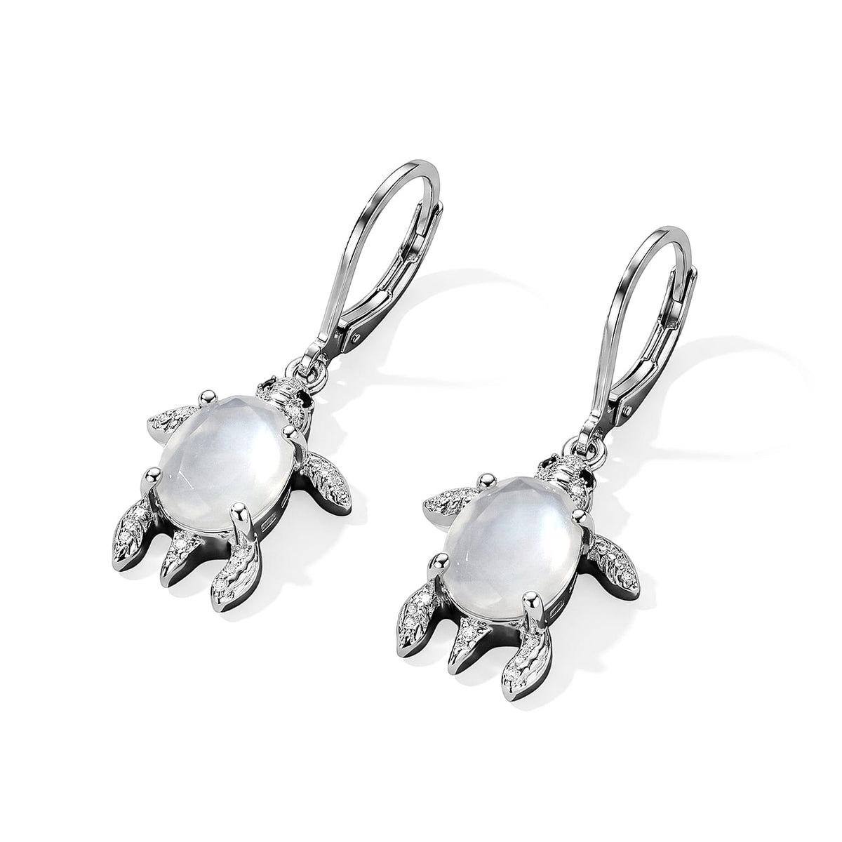 EverTrue White Moonstone, Thai Black Spinel Earrings in Platinum Bond 4.50 ctw