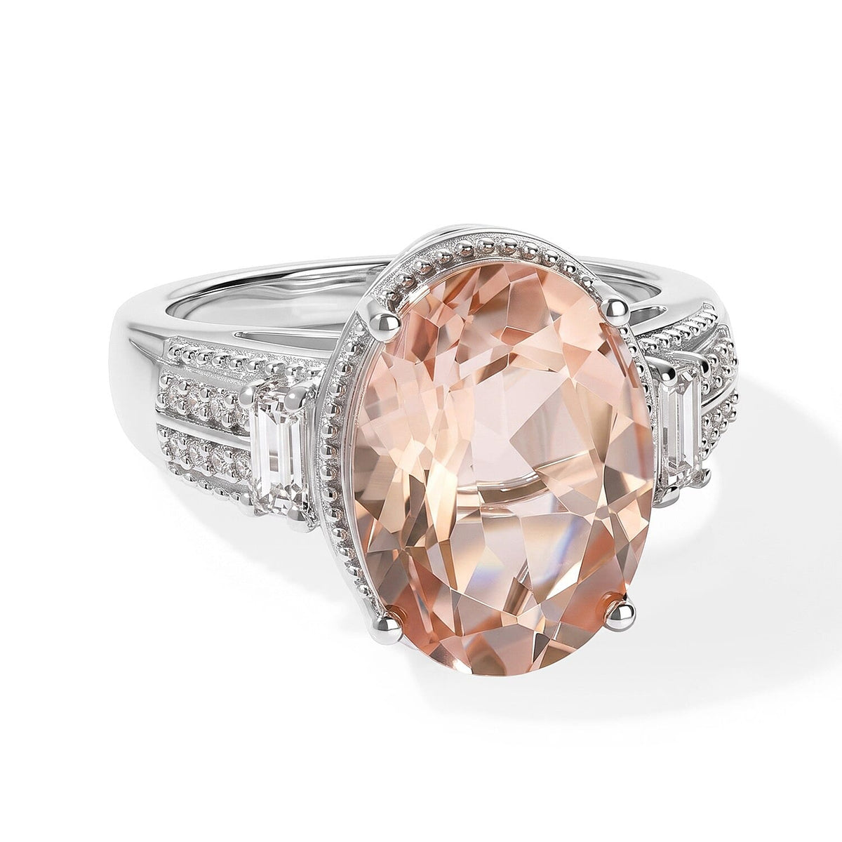 EverTrue Morganite Quartz, White Zircon Ring in Platinum Bond (Size 10.0) 6.35 ctw