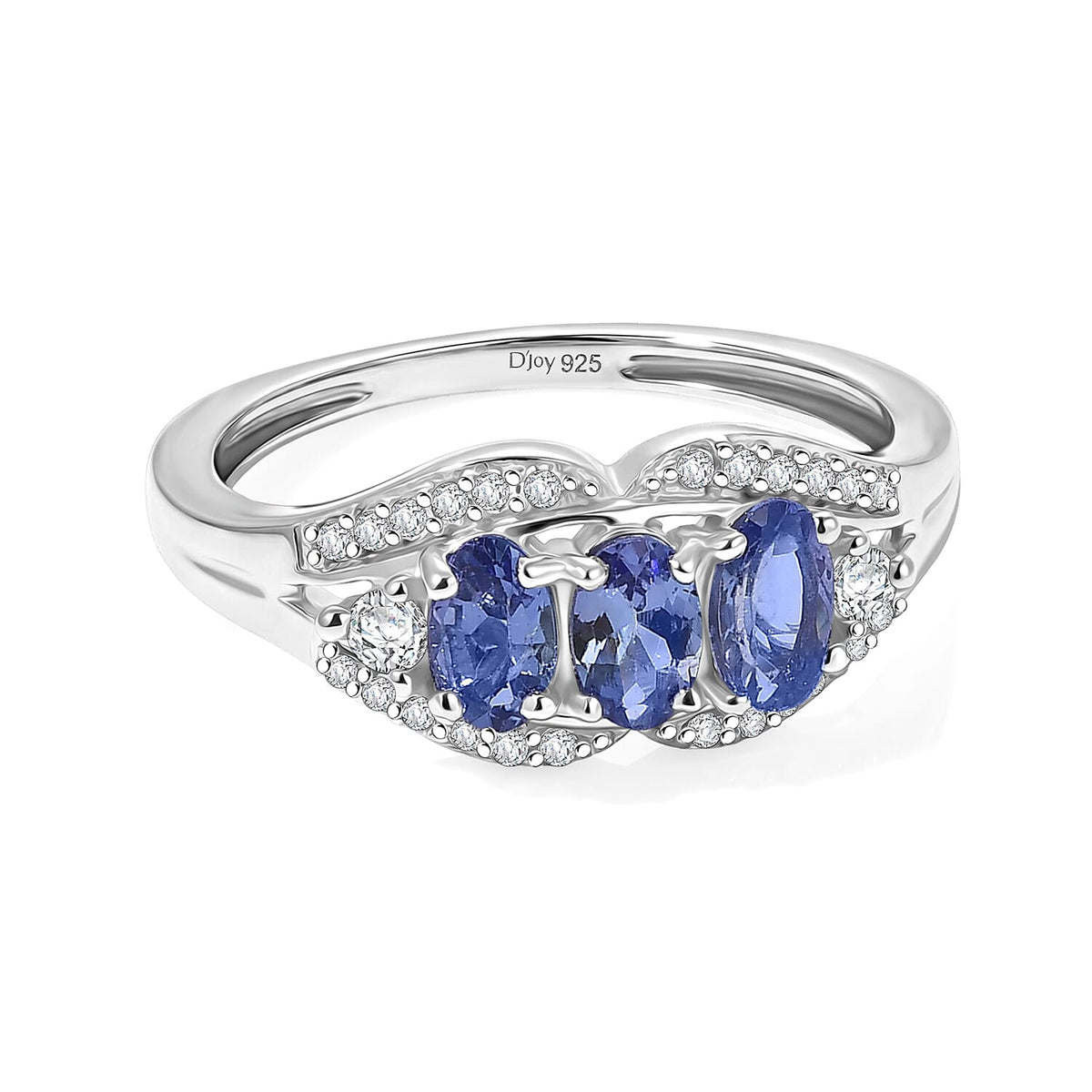 D'Joy Tanzanite and White Zircon 1.00 ctw Ring in Rhodium Over Sterling Silver (Size 9.0)