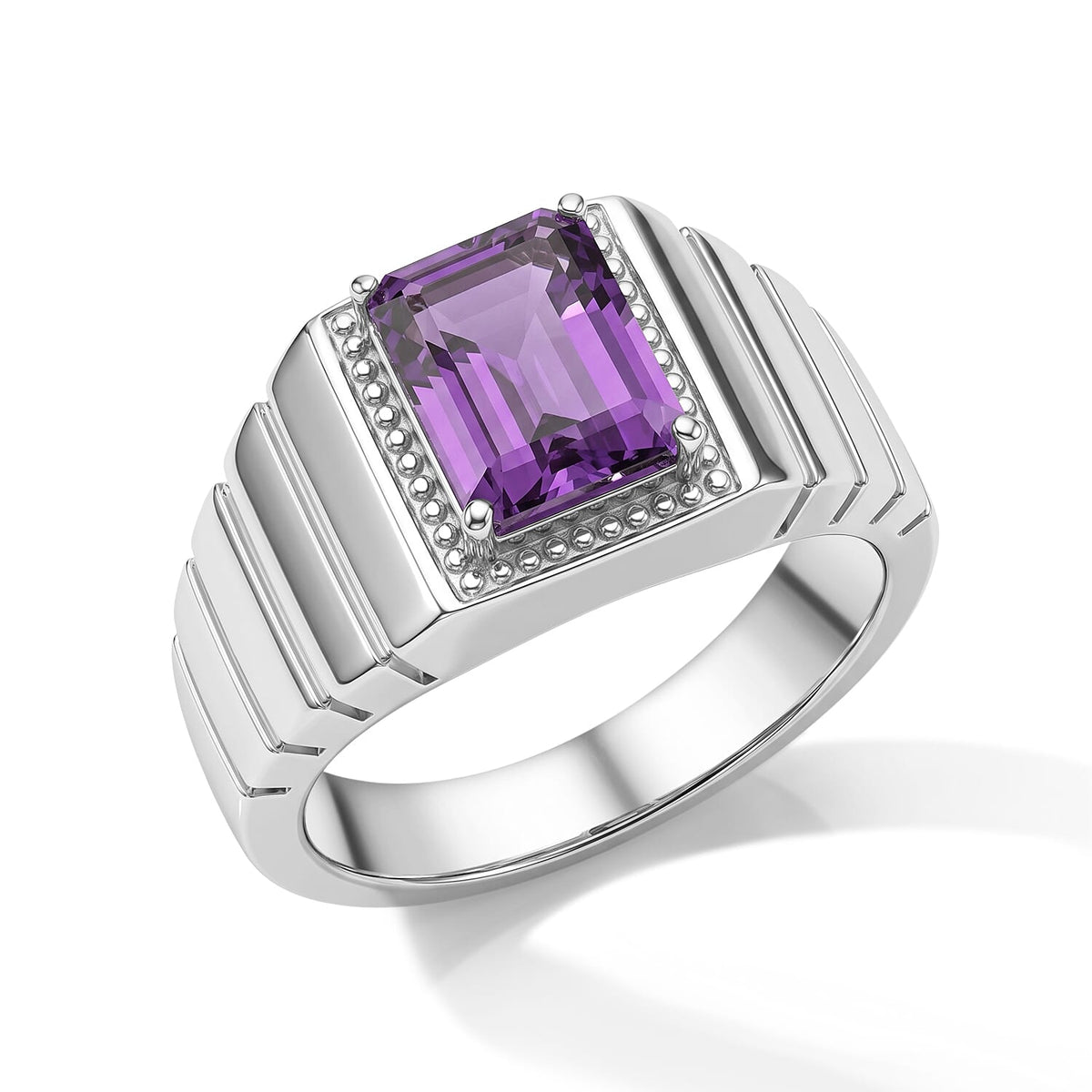 EverTrue African Amethyst Men''s Ring in Stainless Steel (Size 10.0) 2.35 ctw