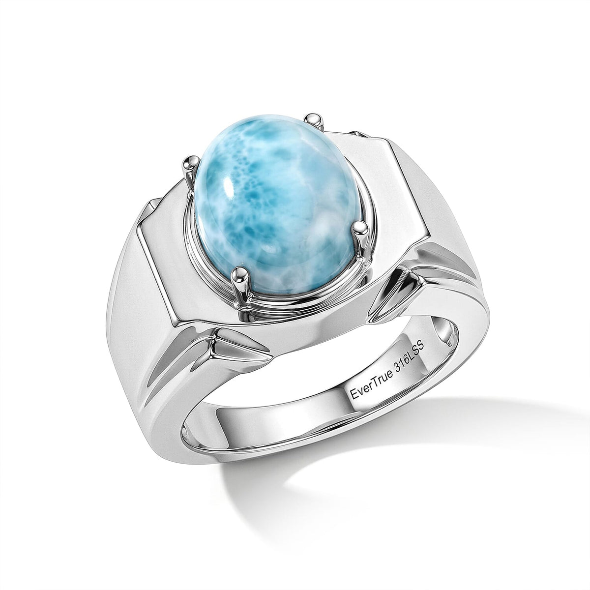 EverTrue Peruvian Opalina Men''s Ring in Stainless Steel (Size 10.0) 4.25 ctw