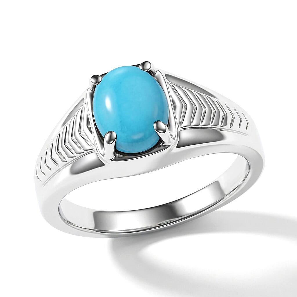 EverTrue Sleeping Beauty Turquoise 1.55 ctw Men''s Ring in Stainless Steel (Size 10.0)