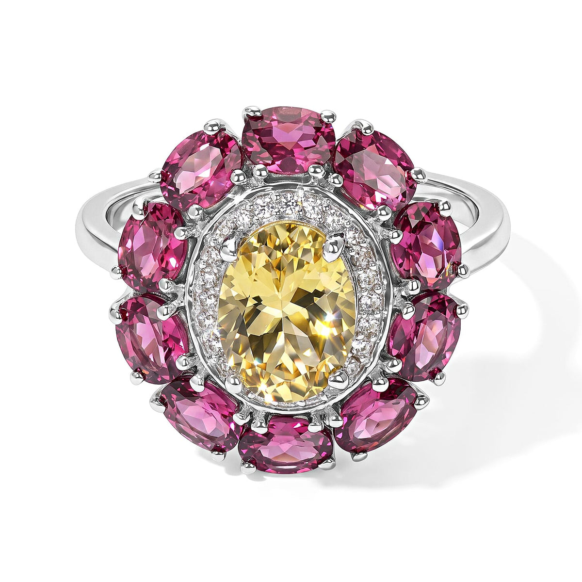 D'Joy Brazilian Sunfire Beryl, Multi Gemstone Ring in Platinum Over Sterling Silver (Size 5.0) 3.50 ctw