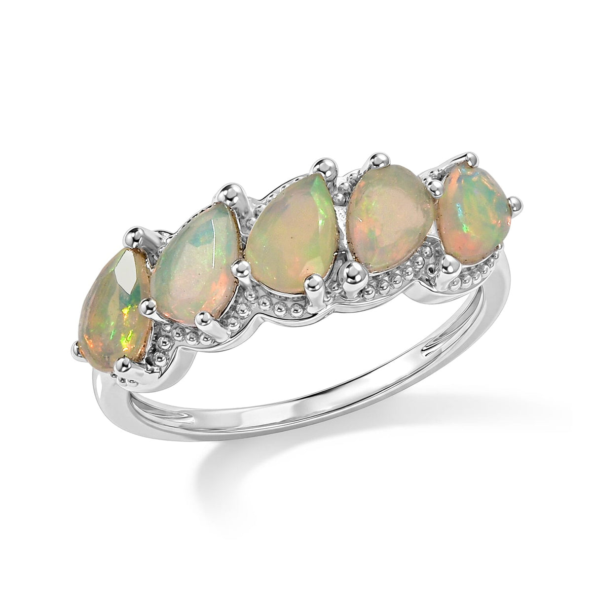 EverTrue Ethiopian Welo Opal 5 Stone Ring in Platinum Bond (Size 10.0) 1.40 ctw