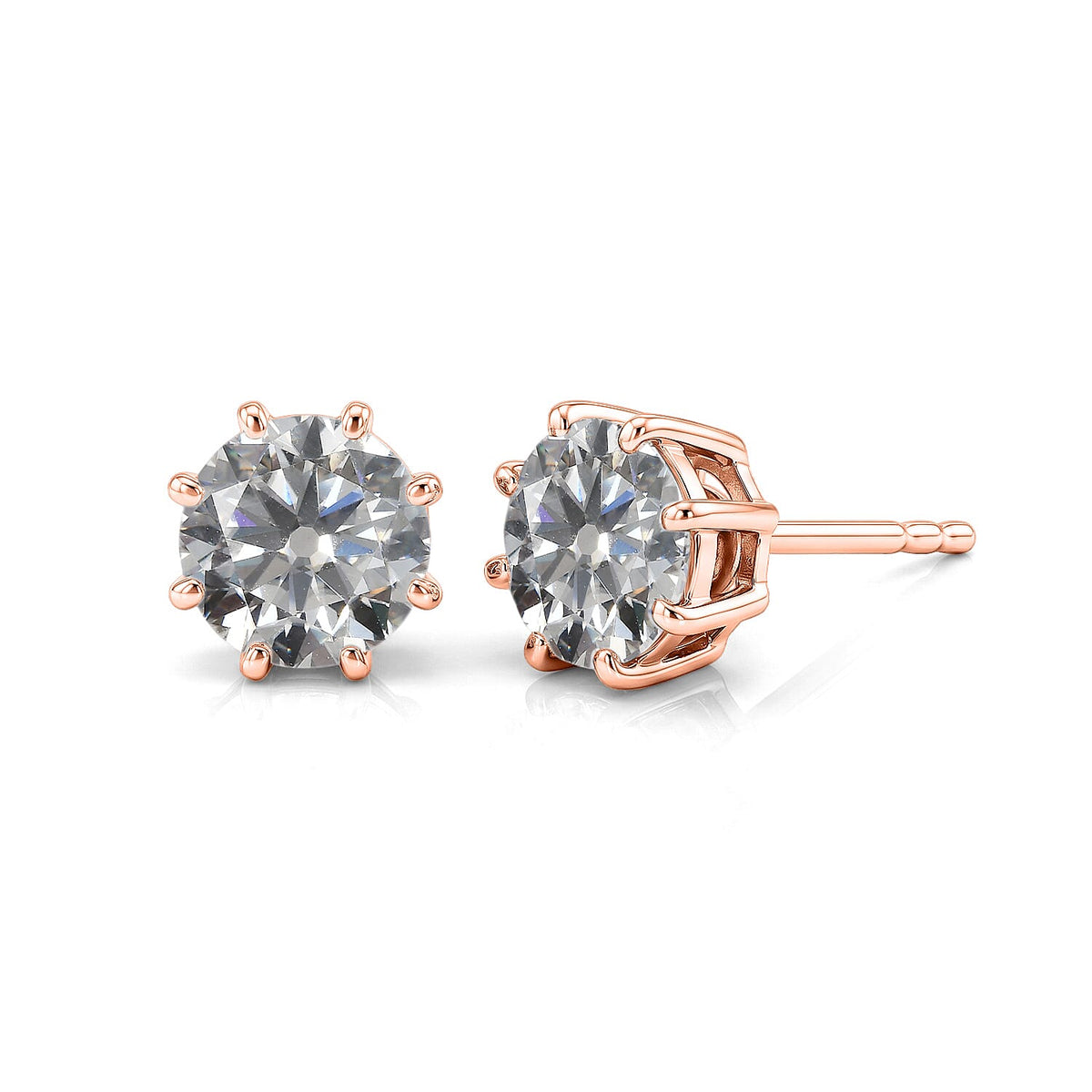 D'Joy 120 Facets Moissanite (Rnd 6.5mm) Earrings in 18K Vermeil RG Over Sterling Silver 2.00 ctw