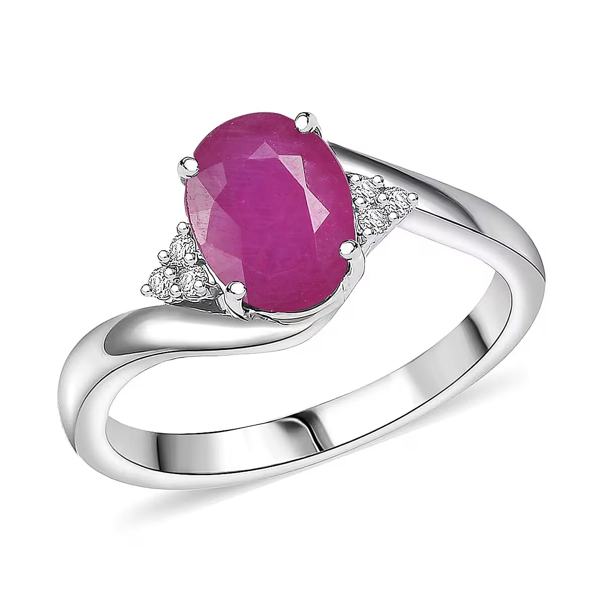 Premium Mozambique Ruby and Diamond Ring in Rhodium Over Sterling Silver (Size 4.0) 2.70 ctw