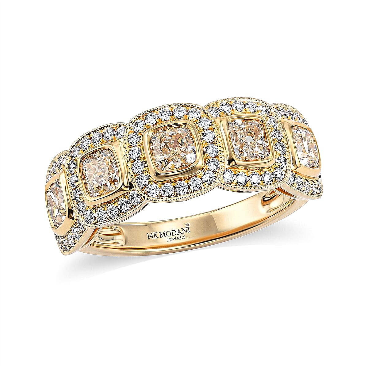 Gem Hunter Modani 14K White and Yellow Gold Natural Yellow and White Diamond (VS1) Ring (Size 5.0) (Ships in 12-15 Days) 1.93 ctw
