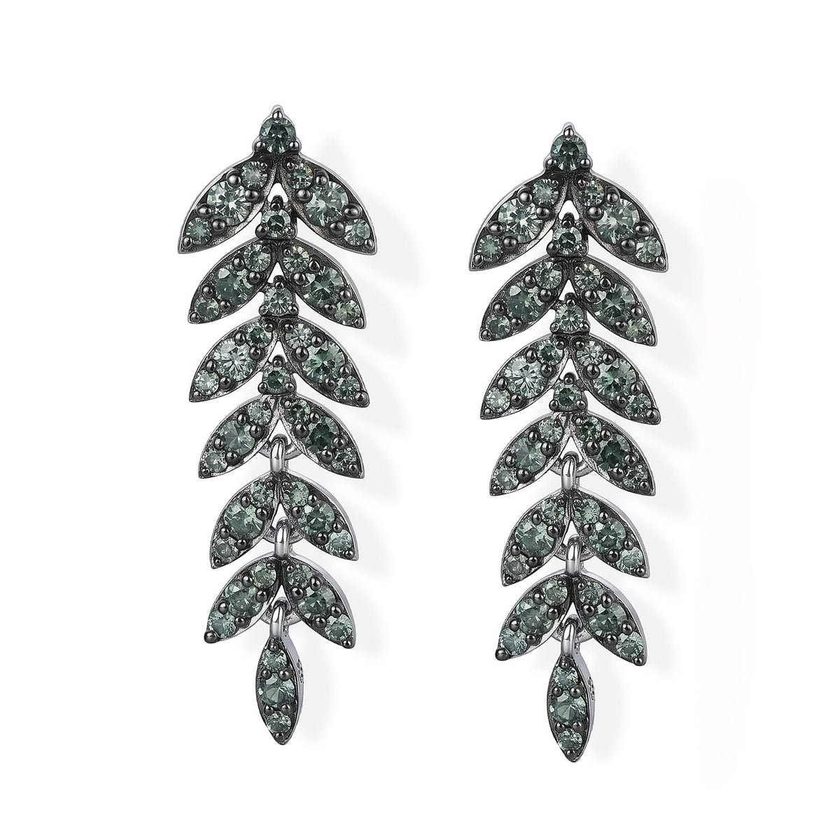 Luxuriant Lab Grown Green Diamond (IR) (SI) Verdant Leaf Wrap Earrings in Rhodium Over Sterling Silver 1.00 ctw