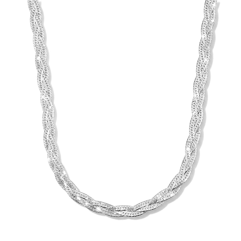 2mm Braided Chain Necklace in Rhodium Over Sterling Silver 9.40 Grams 18 Inches