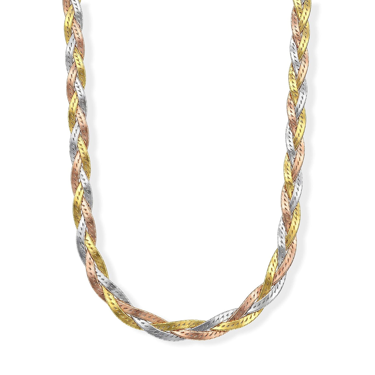 Rhodium Over Sterling Silver 2mm Braided Chain Necklace (18 Inches) (9.40 g)