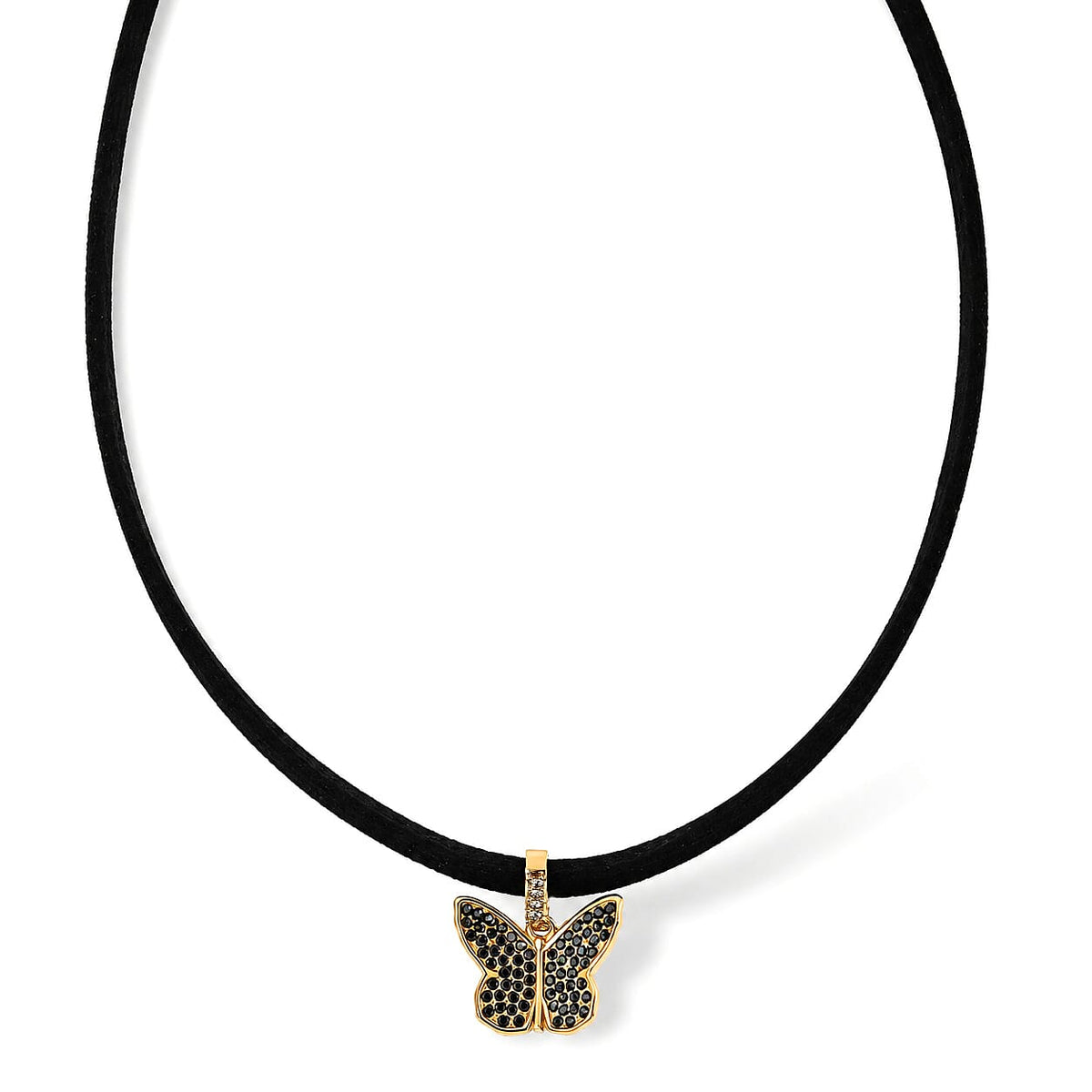 Austrian Black Crystal Chocker Hand Pendant Necklace in ION Plated Black Stainless Steel 16-20 Inches